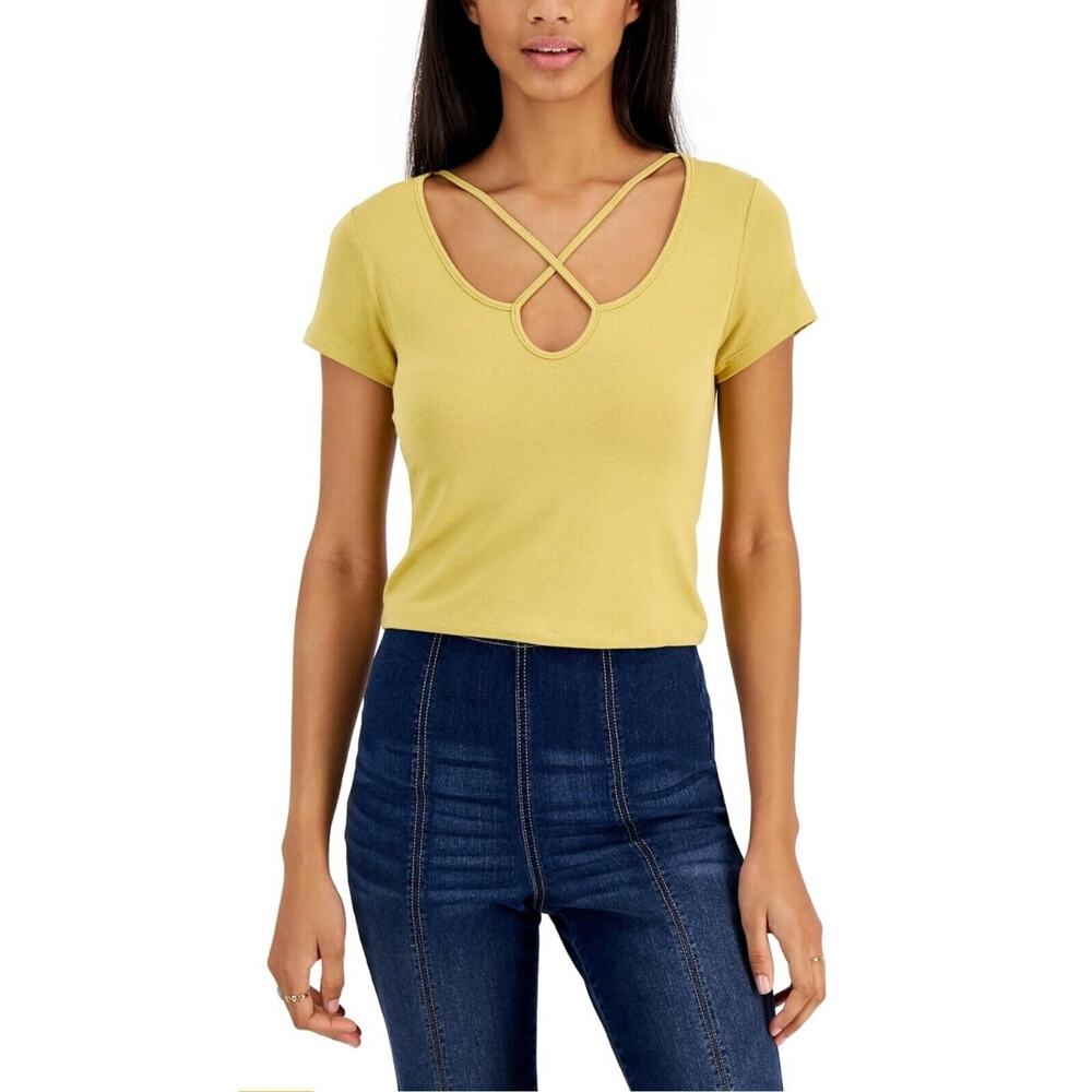 Hippie Rose Criss-Cross T-Shirt Juniors Size S Bold Green Short Sleeve Pullover